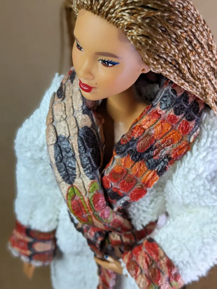 Handmade white & brown terry bathrobe for 1/6 scale fashion female dolls