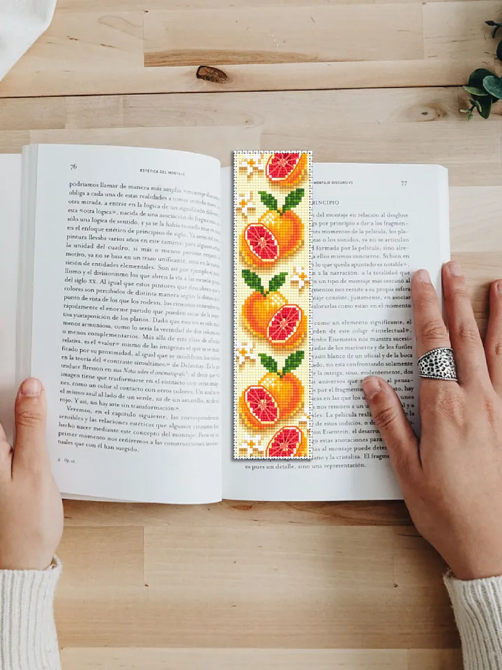 Bookmark grapefruit cross stitch pattern download PDF Tropical fruit cross stitch chart, Digital bookmark pattern PDF, Book lover gift #B144