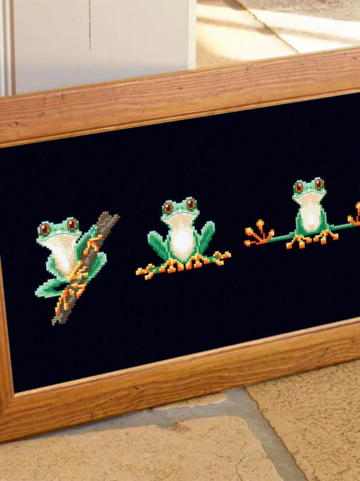 Small tree frog cross stitch pattern PDF Set of 3 frog patterns instant download, Mini cross stitch chart Red eyed tree frog embroidery #K19