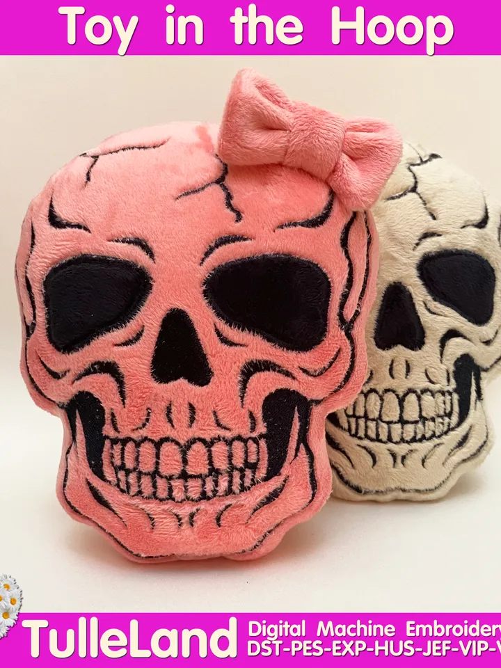 In The Hoop Machine Embroidery design ITH Halloween Scull Ghost Zombie Sceleton toy soft stuffed in the Hoop ITH Pattern.