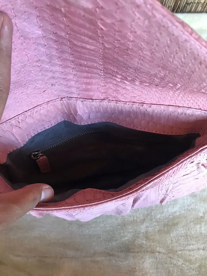 Genuine python skin shoulder chain bag | big pink clutch | exotic leather bags | shoulder elegant designer purse | snake skin formal clutch