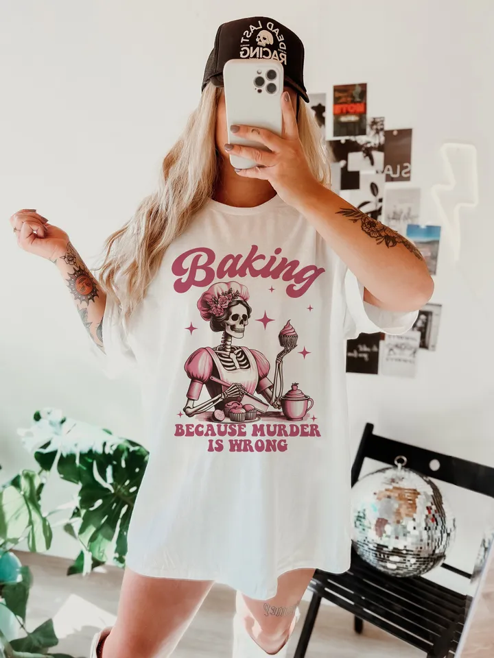 Baking Because Murder Is Wrong PNG Funny Skeleton Housewife Adult Humor Png Cute Pastel Goth Png Witchy Funny Sarcastic SUBLIMATION ORIGINAL