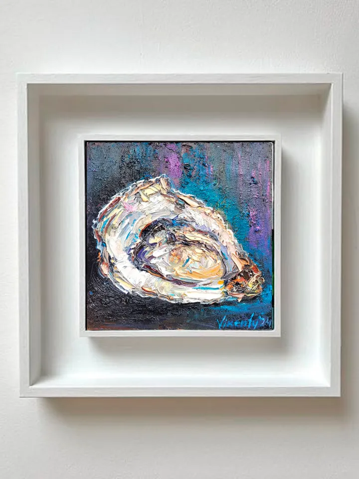 Oyster Painting Shell Original Art Impasto Oil Painting 6x6 Seafood Art Coastal Artwork Oyster Shell Wall Art Kitchen Wall Art by ArtFromVictoria