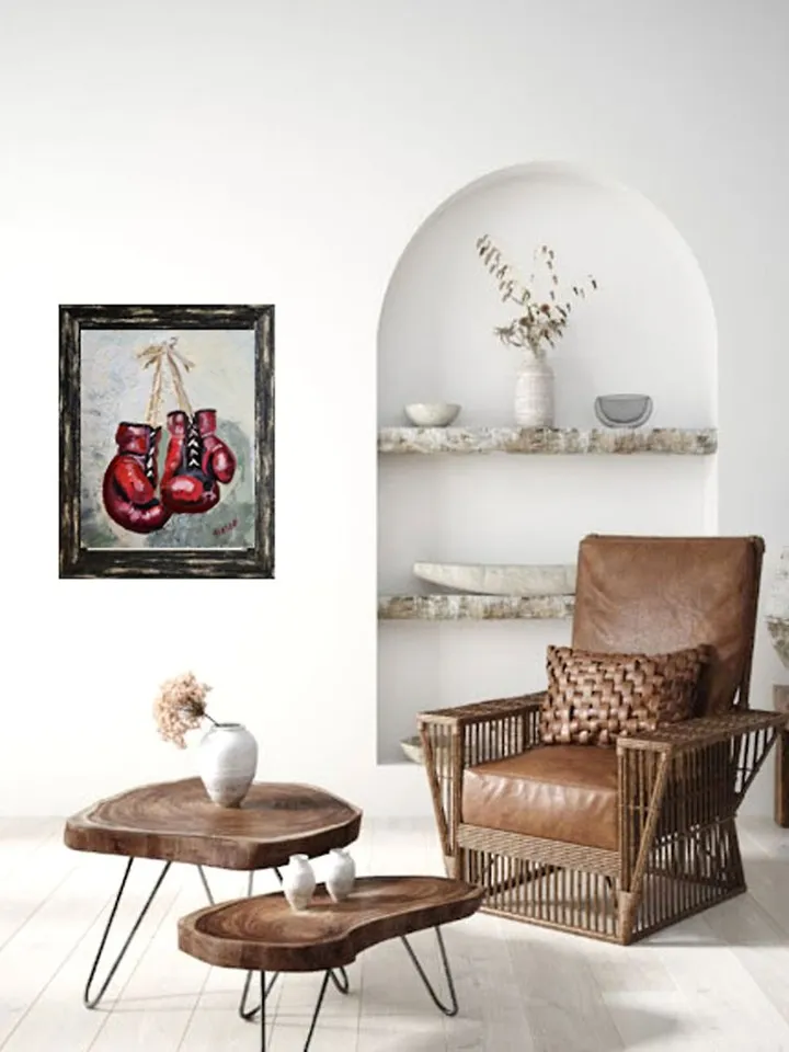 Boxing Gloves Painting Original Oil Painting Sport Artwork MMA Wall Art