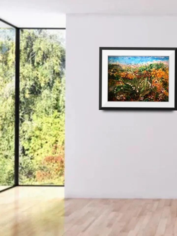 Lillies of the valley original watercolour and alcohol inks mix media painting on yupo paper,flowers painting, flower fields landscape
