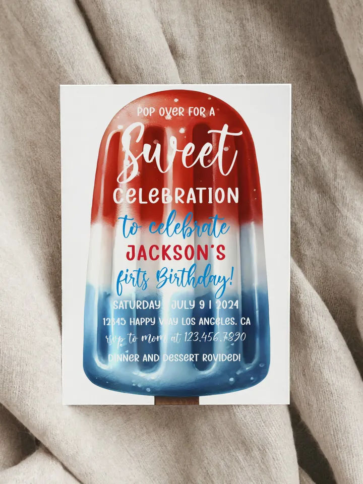 4th of July Invitation, Popsicle Birthday Invitation, Popsicles Pop on Over Invitation, Patriotic Party Invitation, Editable Template