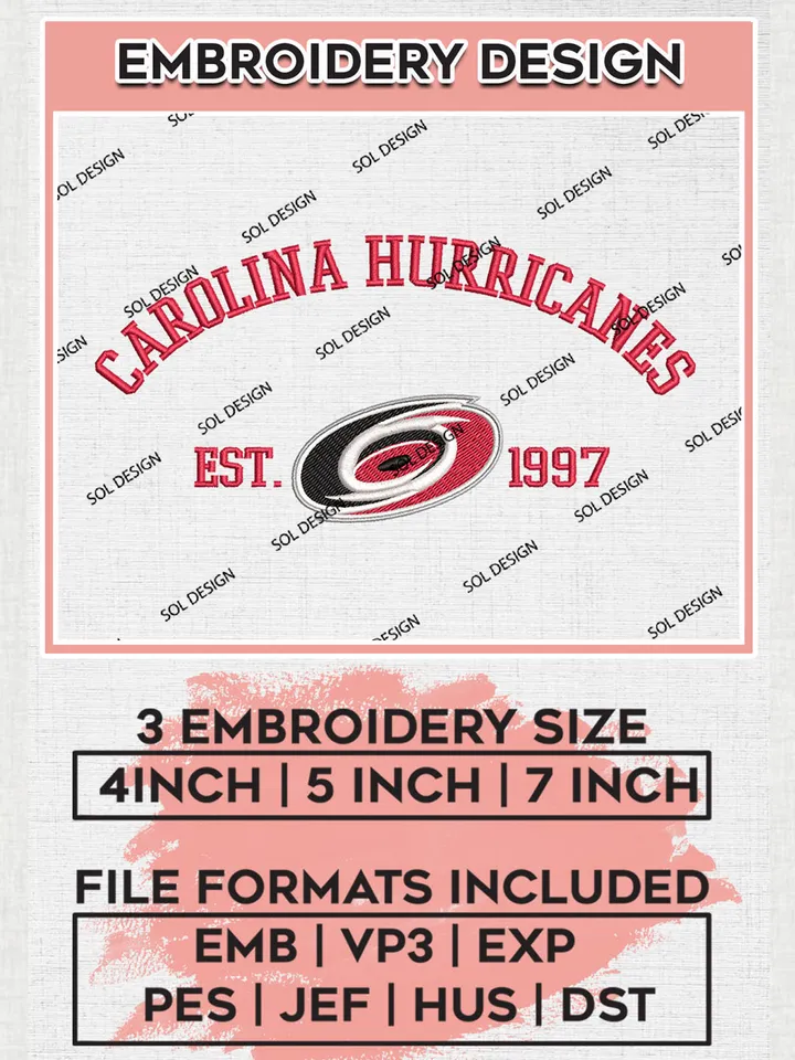 Carolina Hurricanes NHL Hockey Team Est Logo Embroidery Design, NHL Carolina Hurricanes Logo Embroidery Files, Hockey Team Machine Embroidery, Machine Embroidery Design