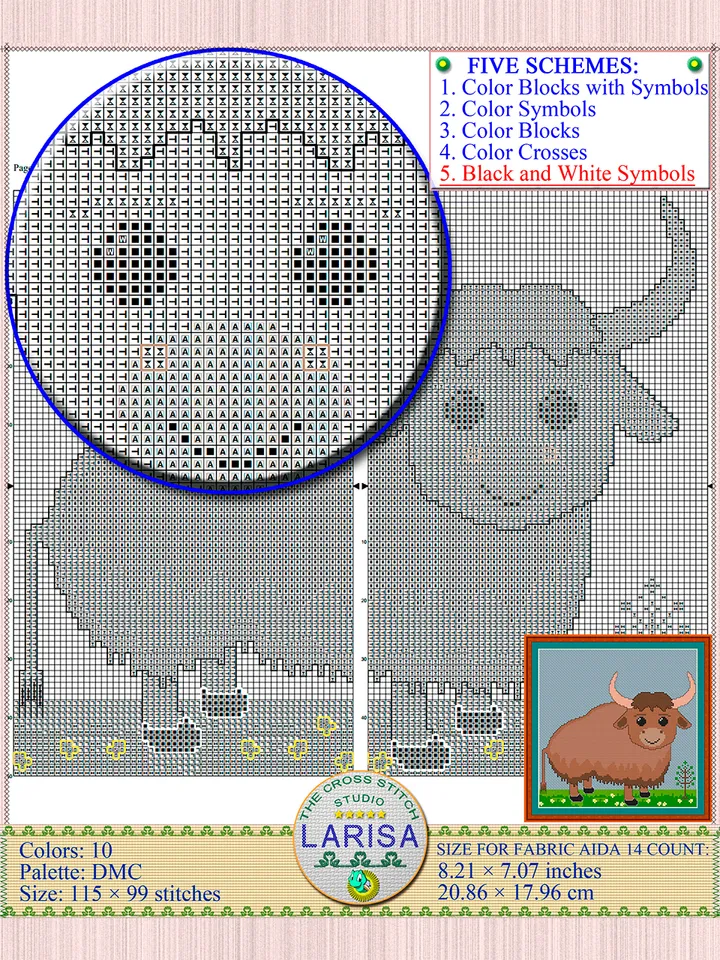 Yak Cross Stitch Pattern | Cute Yak Calf Chart