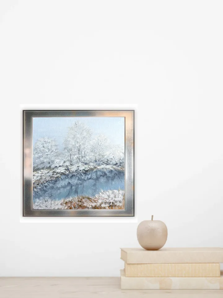 Painting winter landscape original art wall art canvas on cardboard 10x10 inches, oil paints