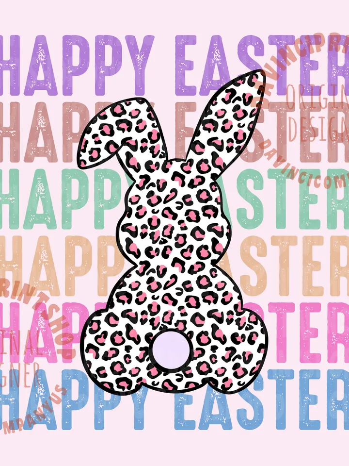 Happy Easter Stacked Cheetah Leopard Bunny Rabbit Printable, Easter Bunny png, Easter png, Easter sublimation, Bunny Sublimation design, png