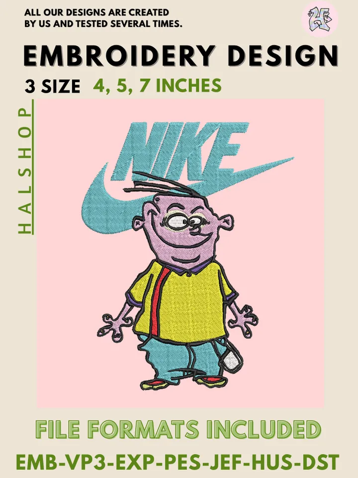 Eddy x Nike Machine Embroidery Design โ Ed Edd n Eddy Cartoon Digital Embroidery File ๐