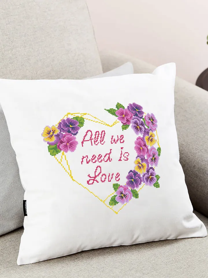 Heart frame cross stitch pattern PDF download Framed quote cross stitch All we need is love, Flower wreath cross stitch chart, Valentine Q56