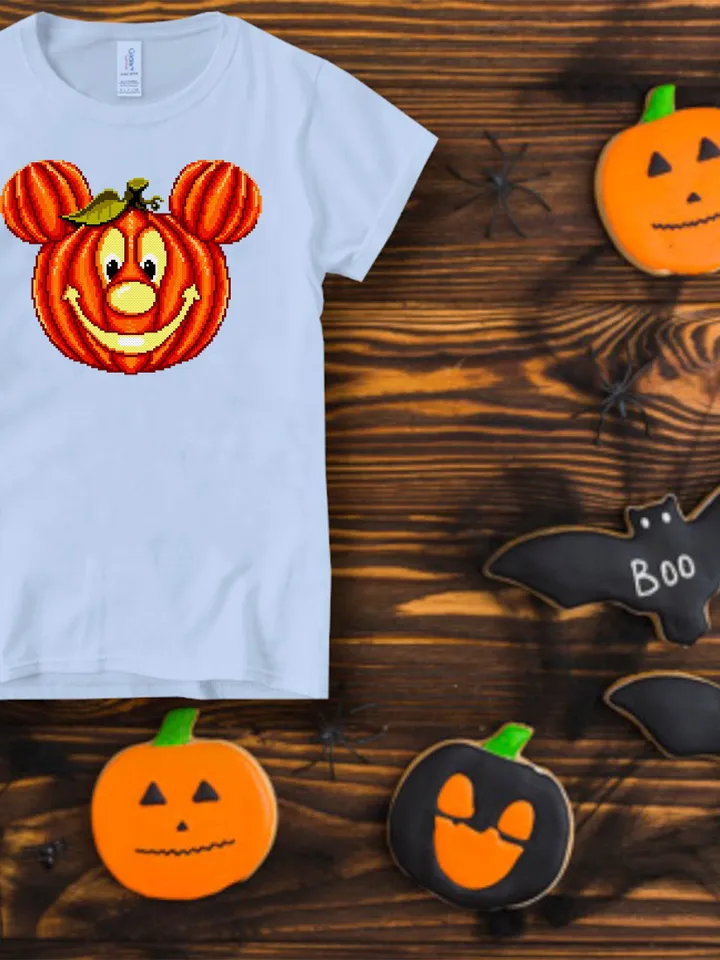 Halloween pumpkin cross stitch pattern download PDF Cute mouse cross stitch Awesome beginner stitch Halloween embroidery Mouse head #H22
