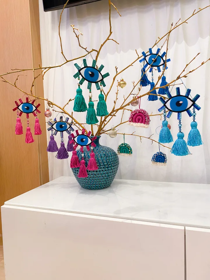 Evil eye ornaments, Unique Christmas gift set, Colorful Christmas, Witchy Christmas