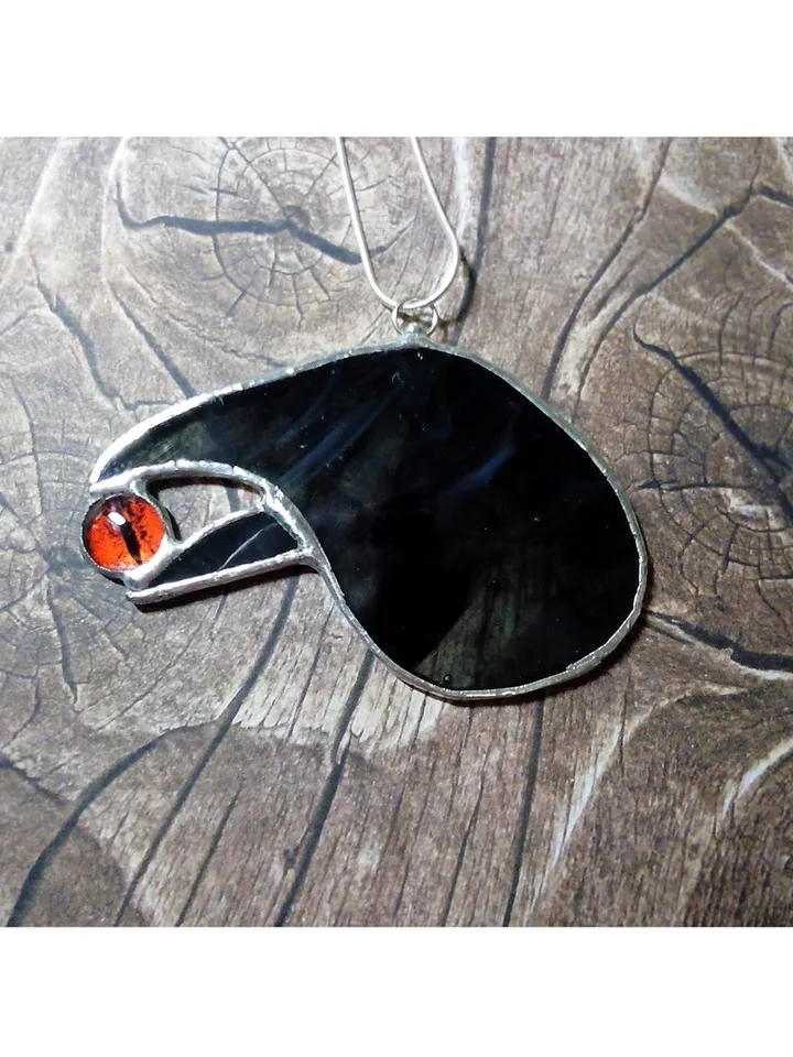 Glass black Raven necklace, Goth black crow necklace, Crow witch necklace, Halloween, Raven jewelry, witchy aesthetic
