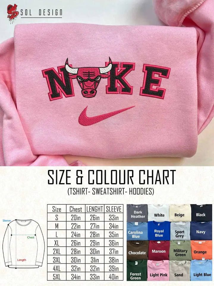 Ni.kee Chicago Bulls Embroidered Sweatshirt, NBA Bulls Basketball Team Embroidered T Shirt, NBA Team Embroidered Sweater, NBA Chicago Bulls Shirt, Basketball Team Embroidered Hoodie