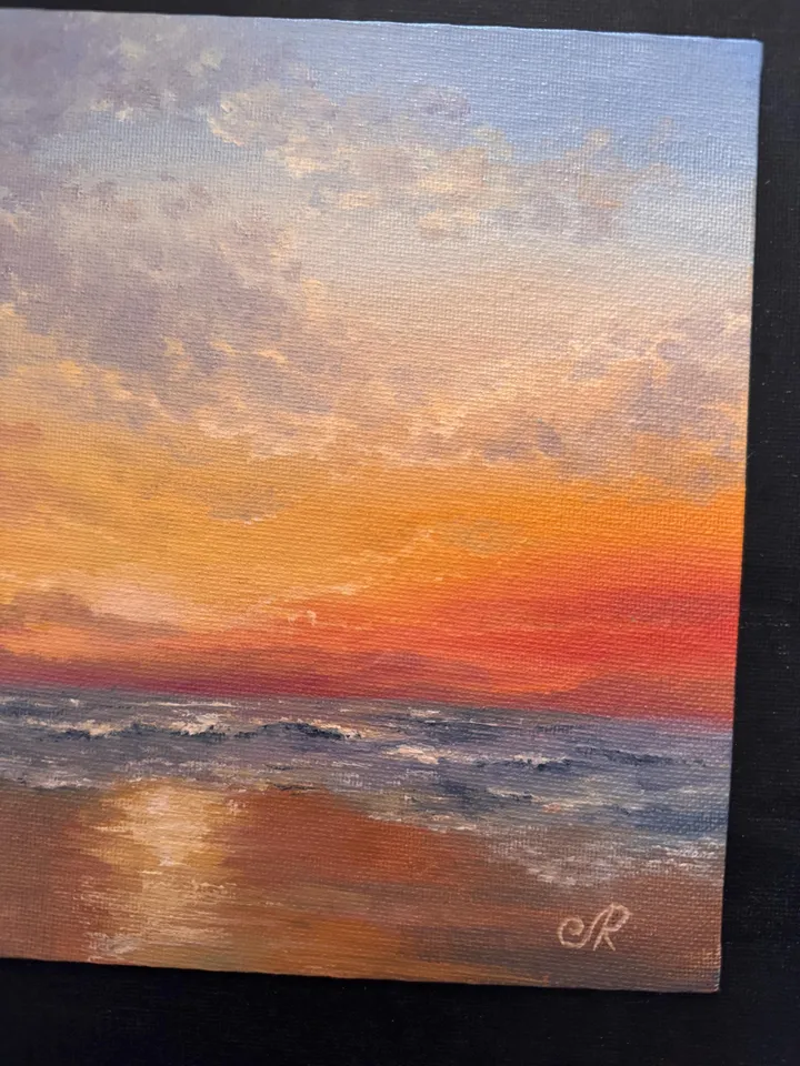 Seascape Original Art Sunset Oil Painting Coast Wall Art Sunrise Painting