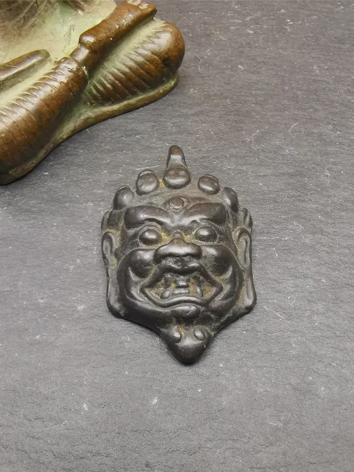 Gandhanra Antique Tibetan Buddhism Thokcha Amulet,Mahakala Pendant,Bhairava Mask,1.8" × 1.2"
