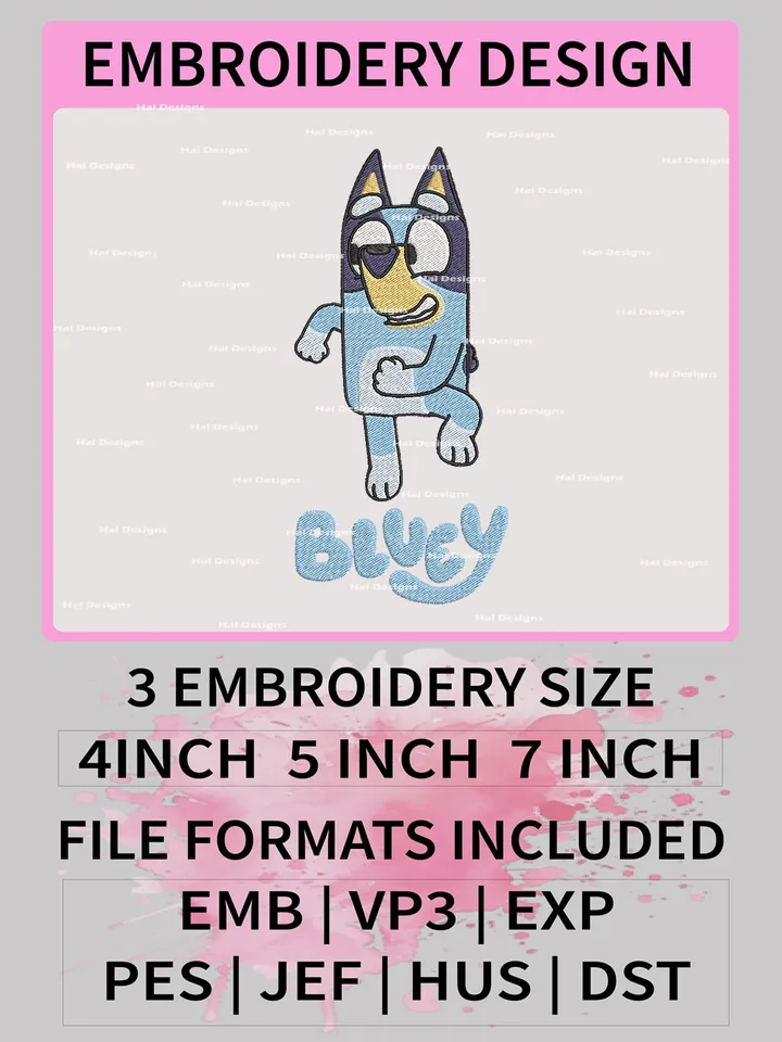 Bluey Embroidery Designs, Cartoon Logo Embroidery Files, Machine Embroidery Patte