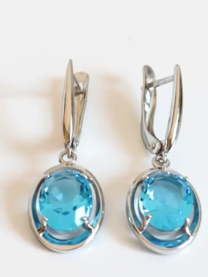 Earrings 925 silver with large topaz
