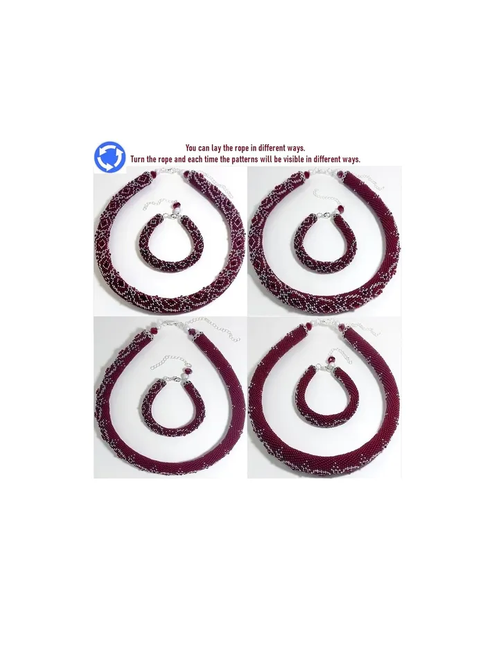 Bead crochet rope patterns for beading «Rubie» necklace and bracelet. PDF patterns, Instant Digital Download