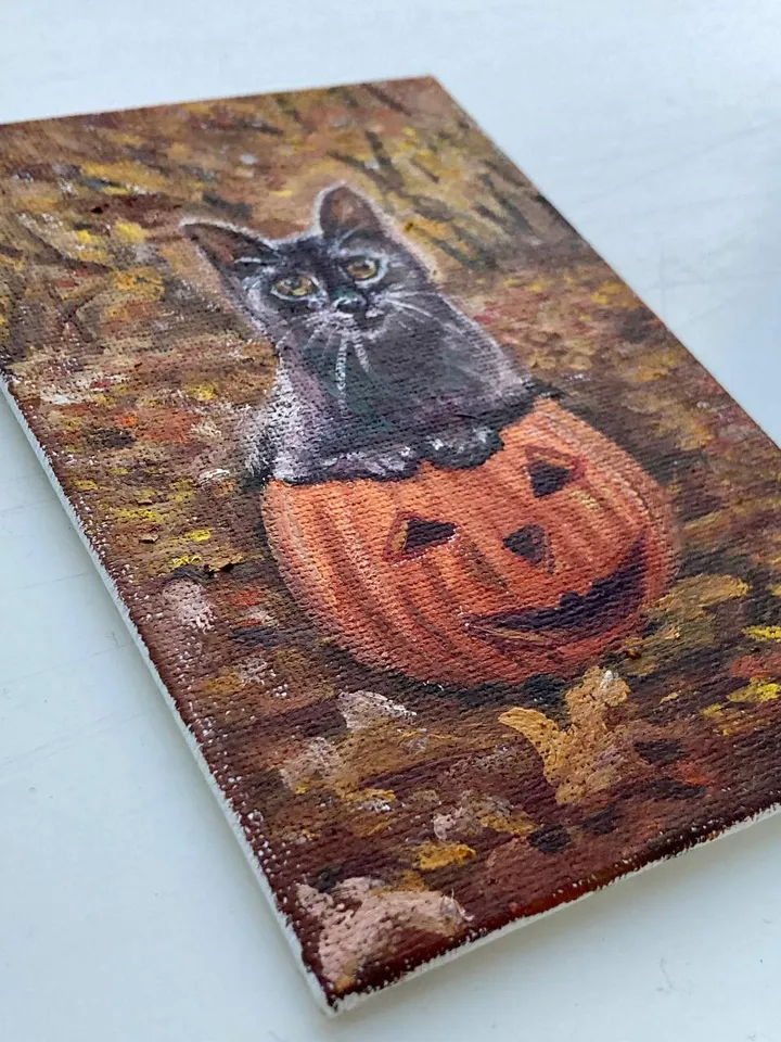 Black Cat Original Painting Oil Painting On Canvas