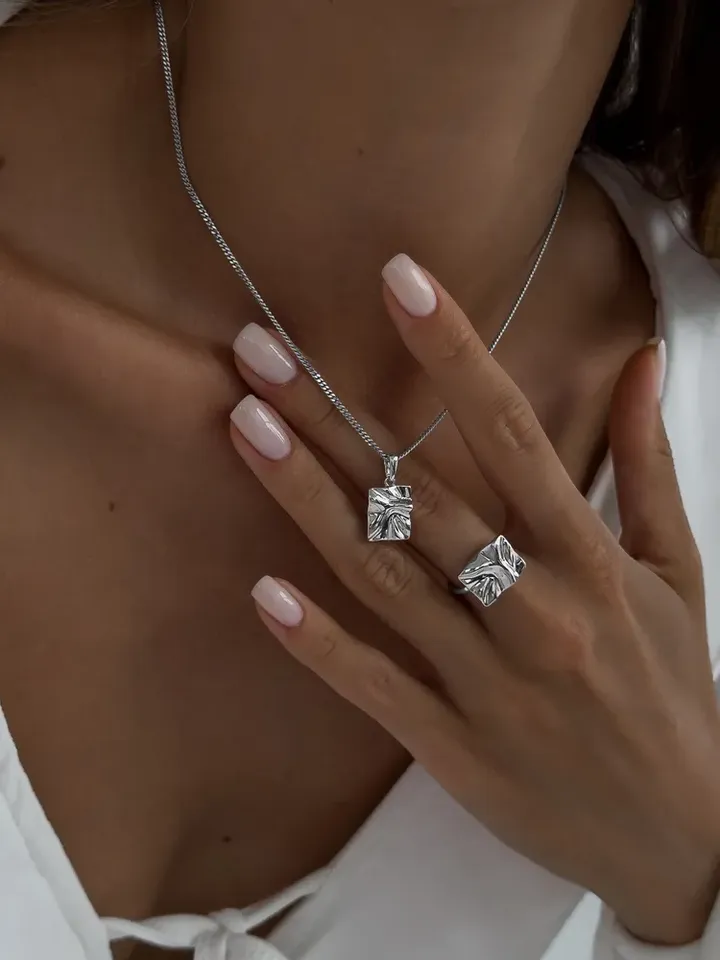 Pendant silver 925 women's on the neck without inserts Crumpled metal, pendant silver without a chain