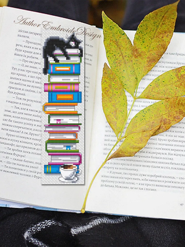 Funny bookmark cross stitch pattern PDF download Black cat cross stitch chart, Handmade bookmark pattern digital PDF, Book accessories #B335