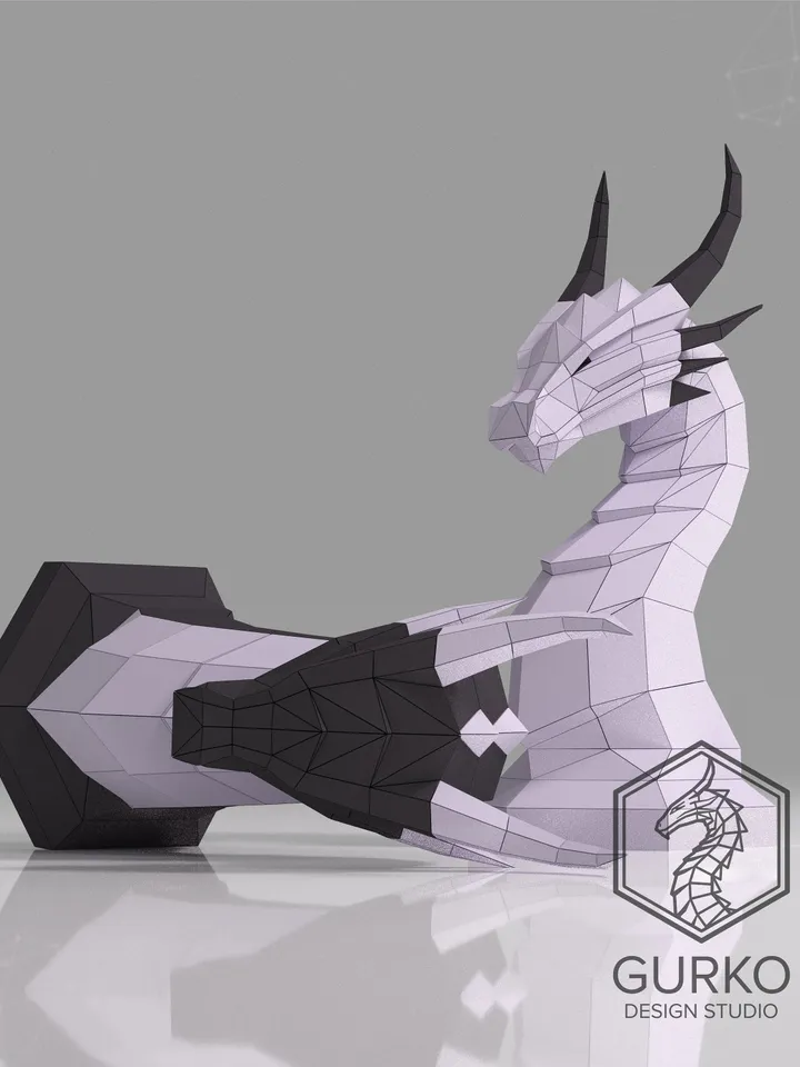 Papercraft Dragon Chess Piece Horse, Digital Template, PDF Download, Gurko, LowPoly, Pepakura, DIY Origami Sculpture, Paper Party Decoration