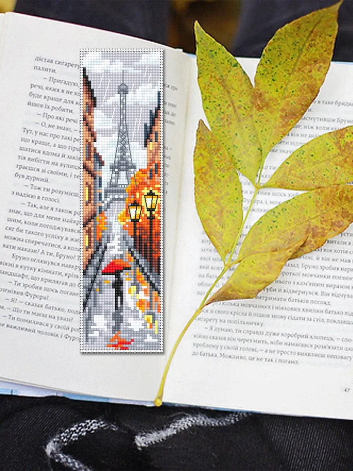 Paris bookmark cross stitch pattern PDF download Autumn Paris cross stitch chart, Needlepoint bookmark pattern digital, Eiffel Tower #B472