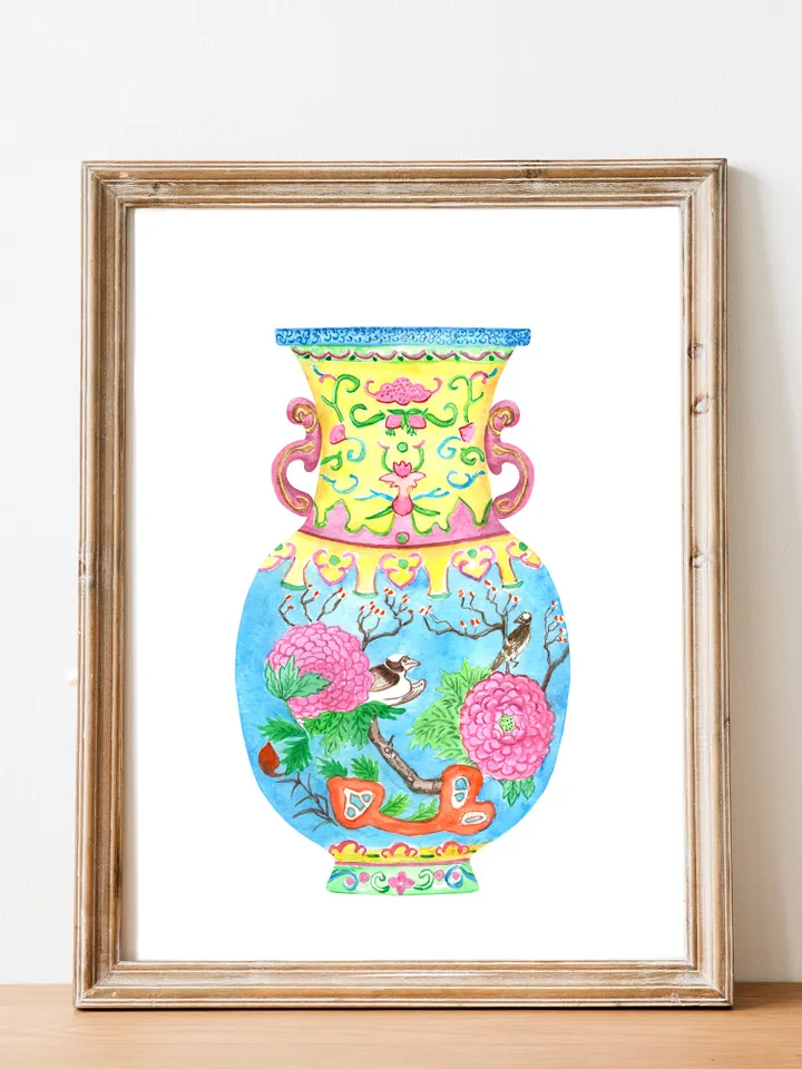 Chinoiserie Ginger Jar Vase Watercolor Painting Art Print Asian Wall Art Chinoiserie Chic Gift For Her Living Room Print Chinoiserie Art