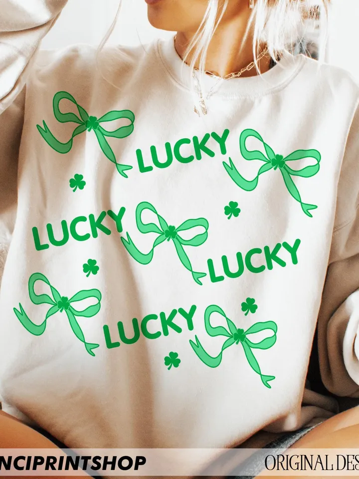 Lucky St patricks png, St Patricks Day png, Lucky png, St patricks Coquette bow png, St patricks Day shirt png, Clover png, irish day png