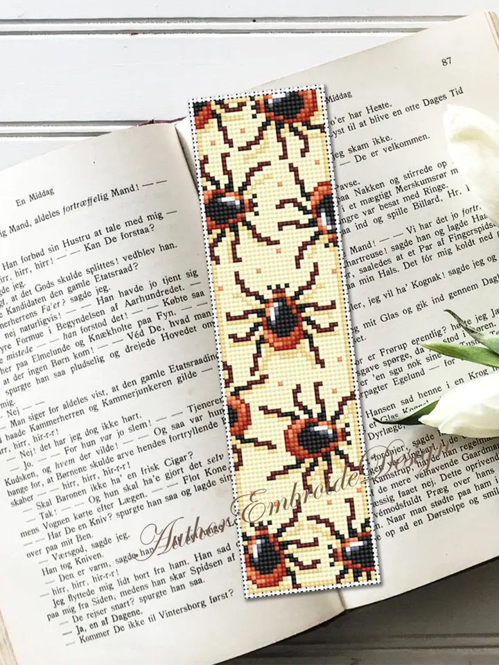 Bookmark cross stitch pattern PDF download Small insect cross stitch chart, Spider bookmark pattern digital PDF, Mite, Book lover gift #B281