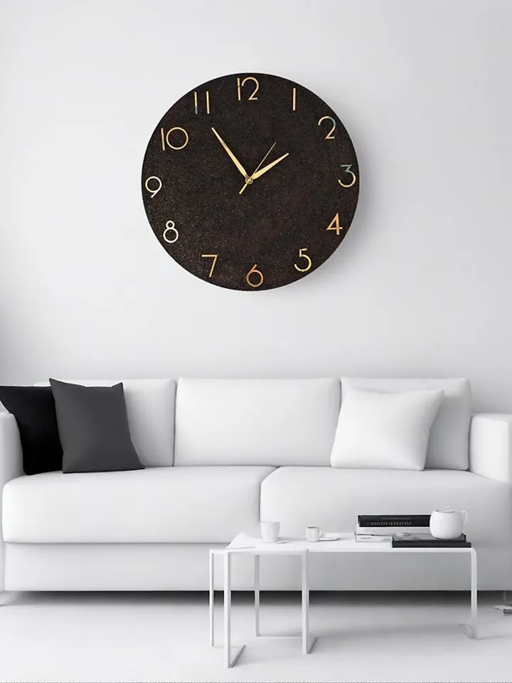 Large black stone wall clock 50 cm Modern wall clock Unique clock Silent clock