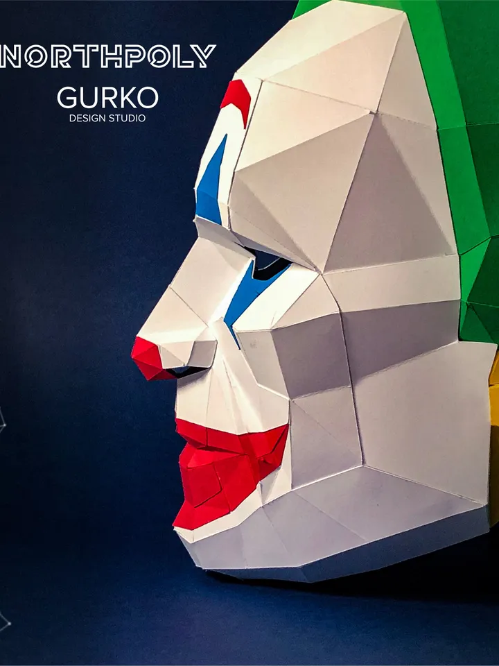 Clown Mask Papercraft, Digital Template, PDF Download, Gurko, 3D Low Poly Animal Mask, DIY Origami, Pepakura, Paper Mask, DIY Costume