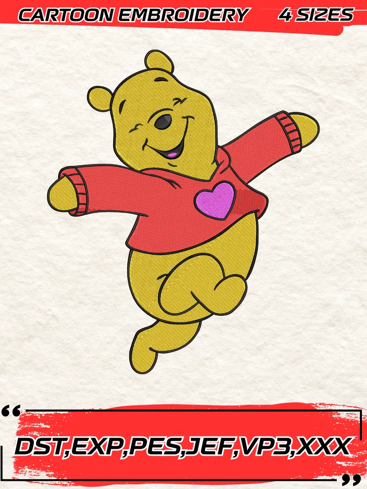 Winnie the Pooh Embroidery Design,Pooh Embroidery Design ,Machine Embroidery Design File,4 Sizes, Digital Download