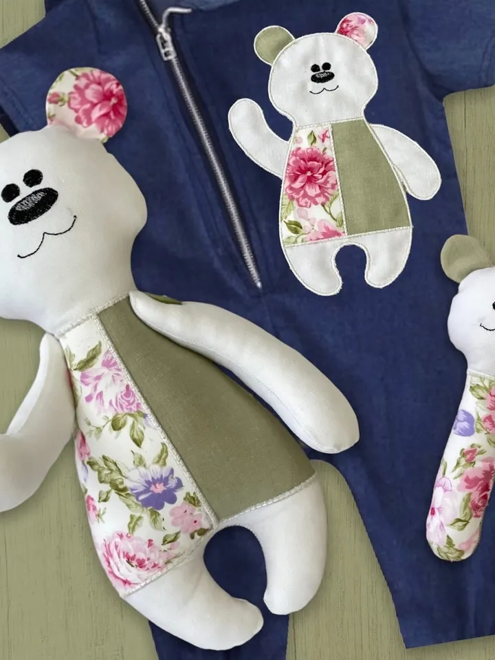 Machine embroidery designs set for babies: Soft toy, Rattle and Bear application Project in the hoop