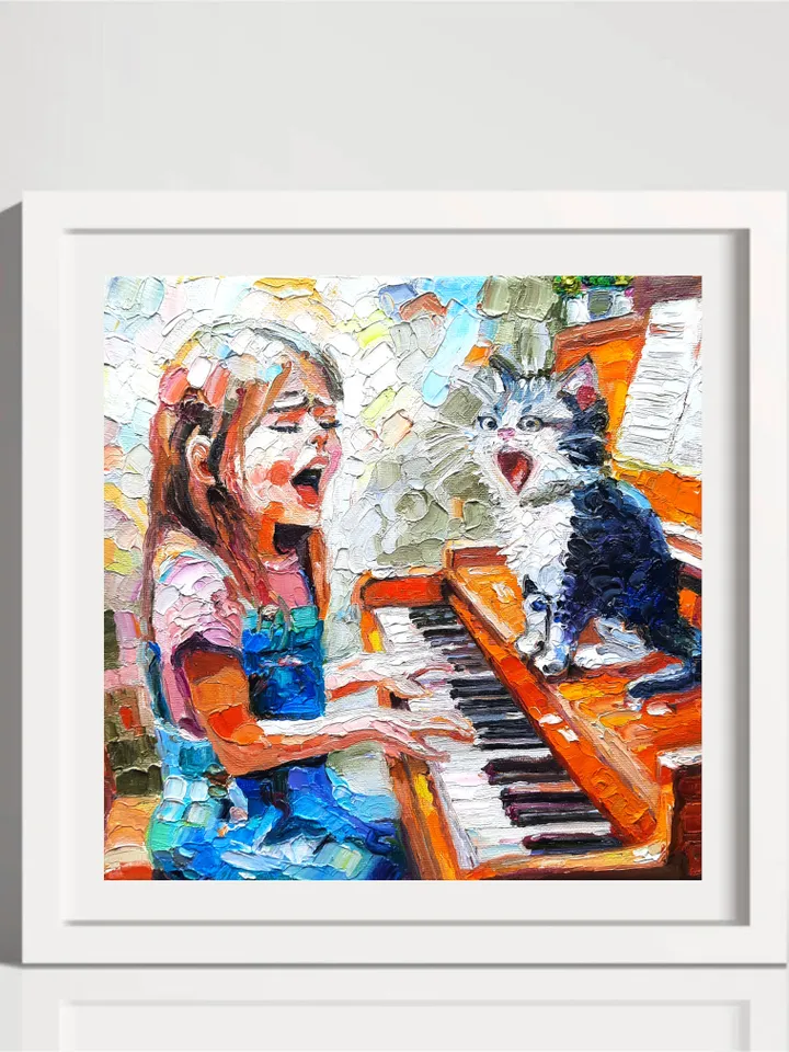 Girl and Cat Impasto Oil Art Original Oil Painting Oil on canvas