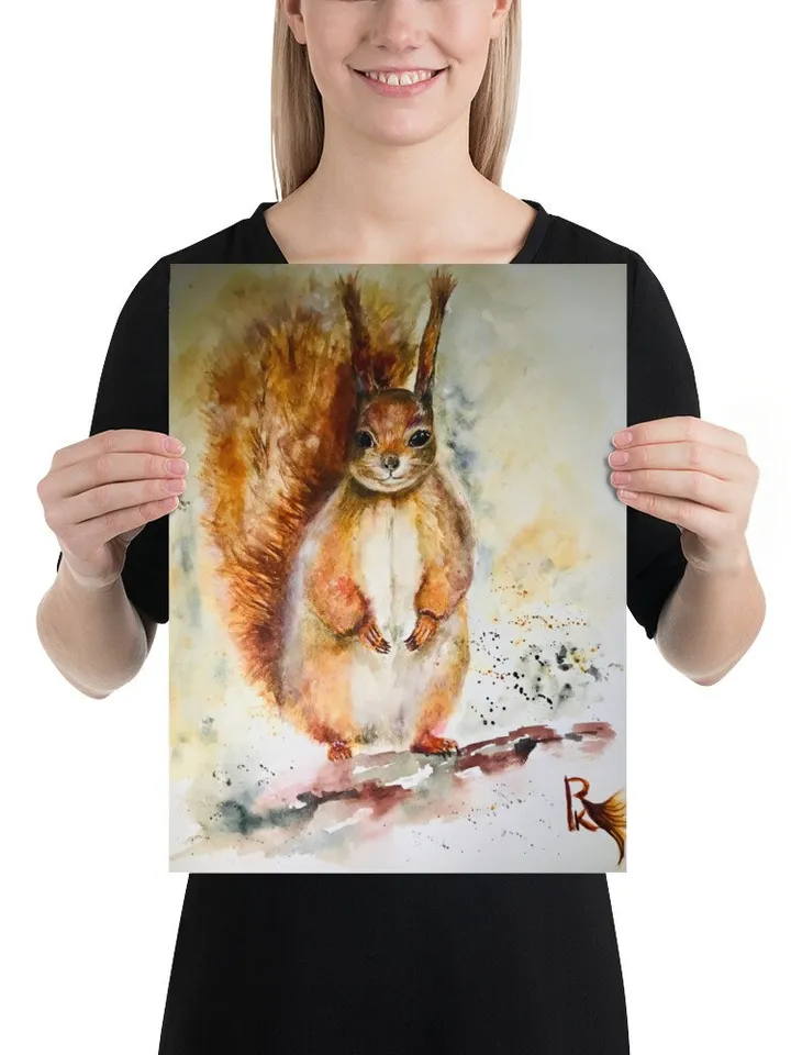 Squirrel Photo paper poster made with my original watercolour painting,animals posters,nursery room wall art
