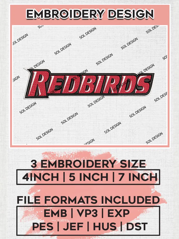 NCAA Redbirds Team Wordmark Logo embroidery designs, NCAA Illinois State Redbirds Logo Machine embroidery files, NCAA Team Logo embroidery designs, NCAA Game Day Machine embroidery designs, Digital Download
