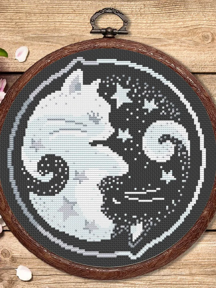 Silver Yin and Yang Sleeping Cats Cross Stitch Pattern, Cat Cross Stitch Pattern, Embroidery Yin and Yang, Animals Cross Stitch #cat007