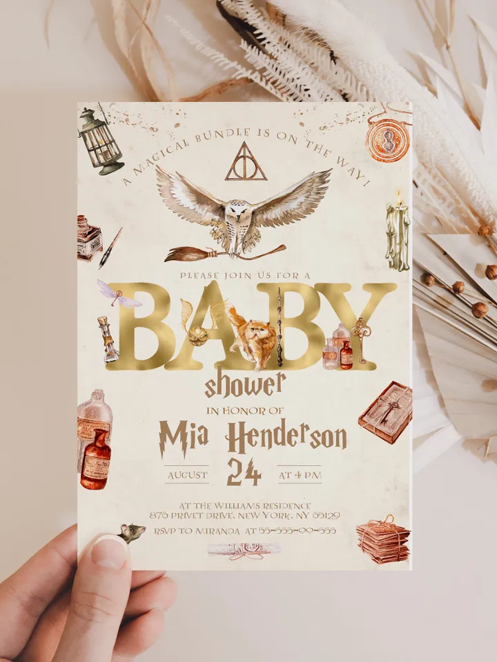 DIY Wizarding World Baby Shower Set; Magic School Baby Shower Template; School of Wizard Baby Shower invitation template; wh1