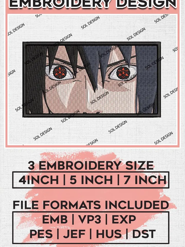 Sasuke Mangekyou Sharingan Embroidery Design, Anime Character Embroidery Pes Files, Machine Embroidery Digital Download EMB_ANIME_118