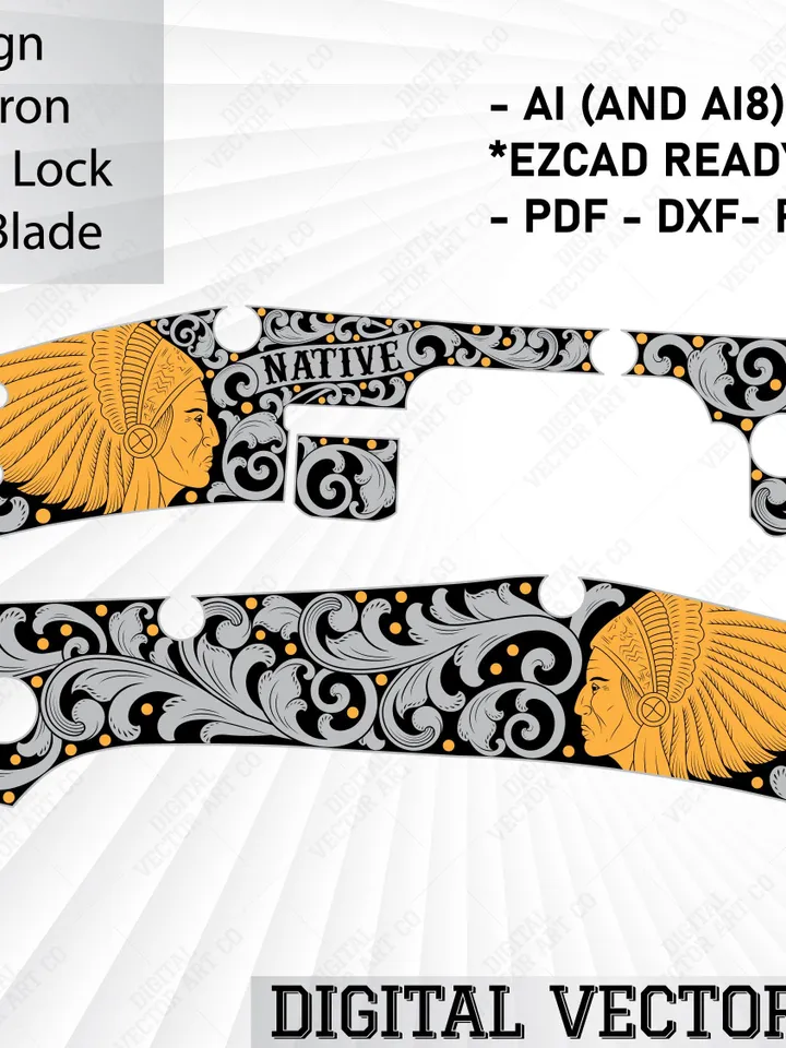 Flatiron-Style Knife Vector Art – Frame Lock Plain Edge Blade Template for Laser Engraving, Metal Art, DIY Projects (Svg/Png/Dxf/Ai