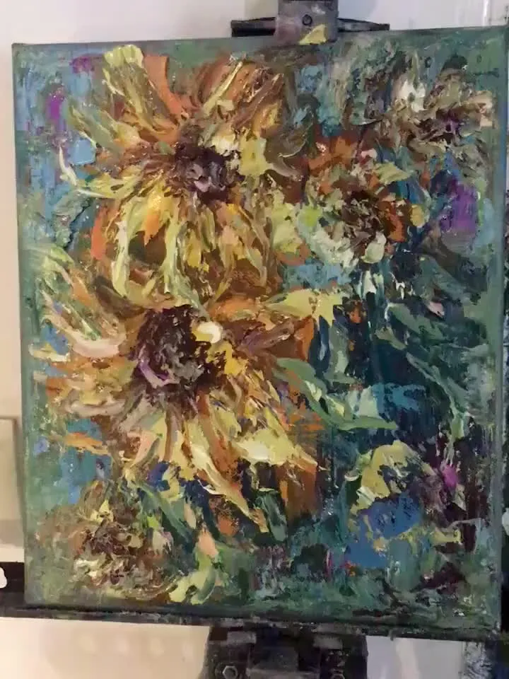 Sunflower fantasy original oil painting on canvas,impasto style textured painting,flowers painting wall decoration,gift