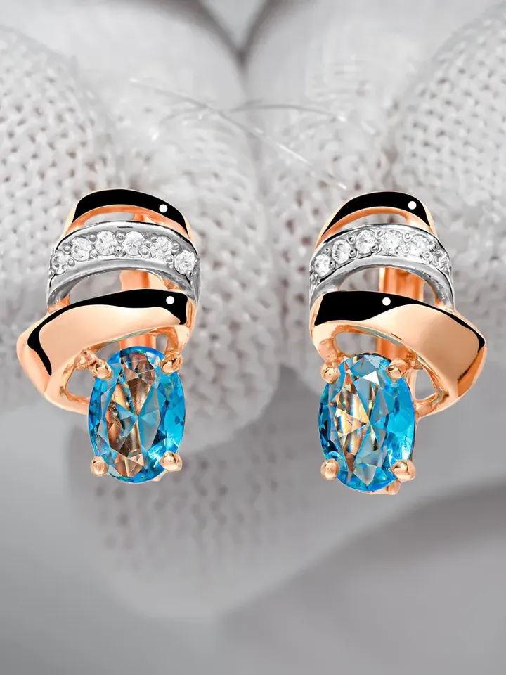Earrings jewelry Silver gold plated 925 assay value with topaz