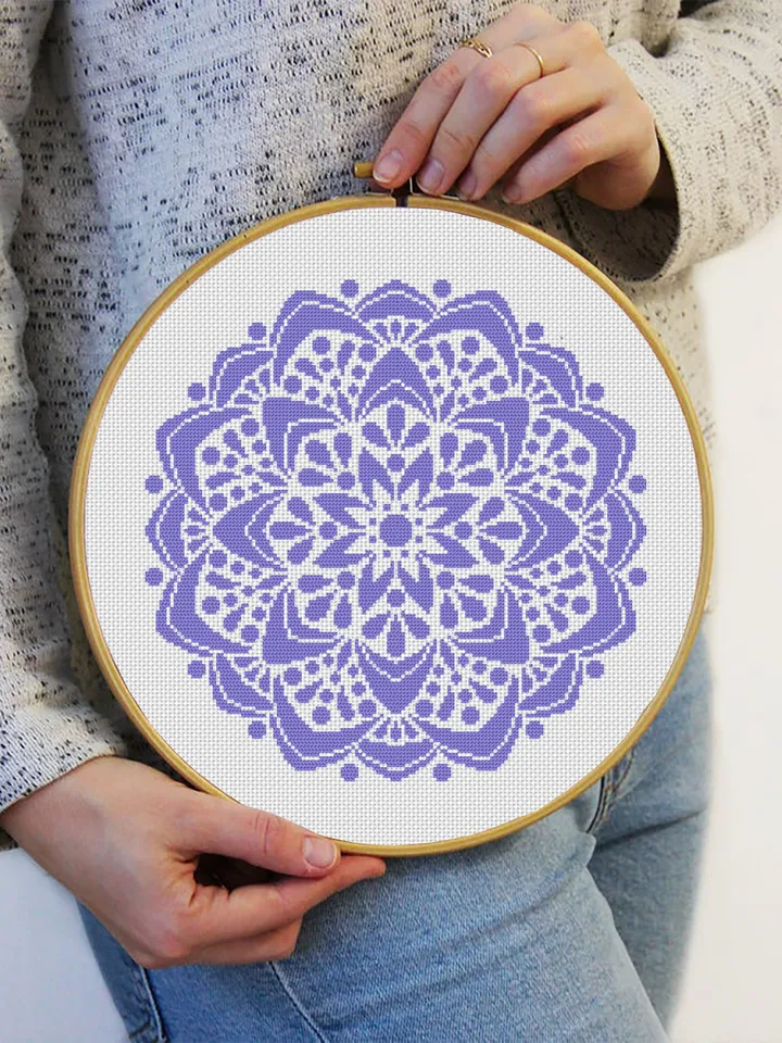 Flower mandala cross stitch pattern PDF download Monochrome mandala pattern digital PDF, Simple cross stitch chart for beginner #M246