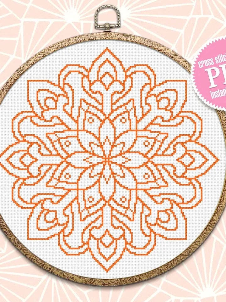 Mandala cross stitch pattern download PDF Monochrome mandala pattern digital PDF Quick cross stitch chart, Floral ornament cross stitch #M78