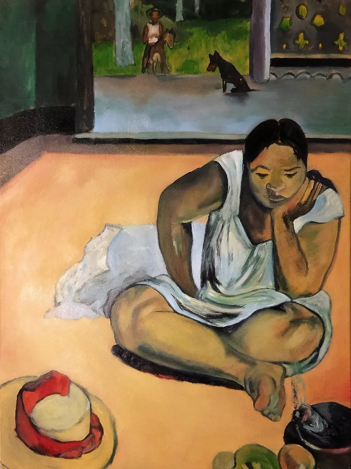 Copy of Gauguin painting large oil painting young woman of Tahiti