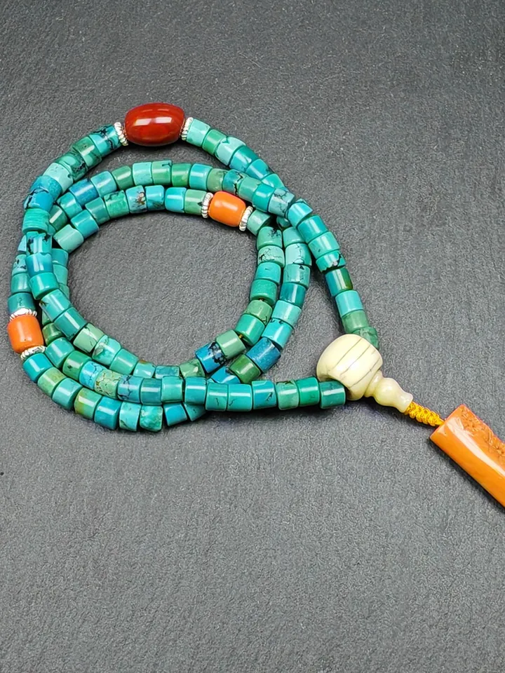 Old 108 6mm Turquoise Beads Bracelet Mala for Women,Gandhanra Tibetan Jewelry Prayer Beads for Meditation Practice,Spiritual Gift